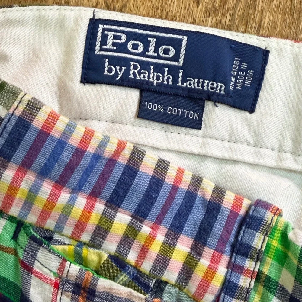 Vintage Polo Ralph Lauren Madras Patchwork Pants Mens 33 Multicolor Plaid Preppy